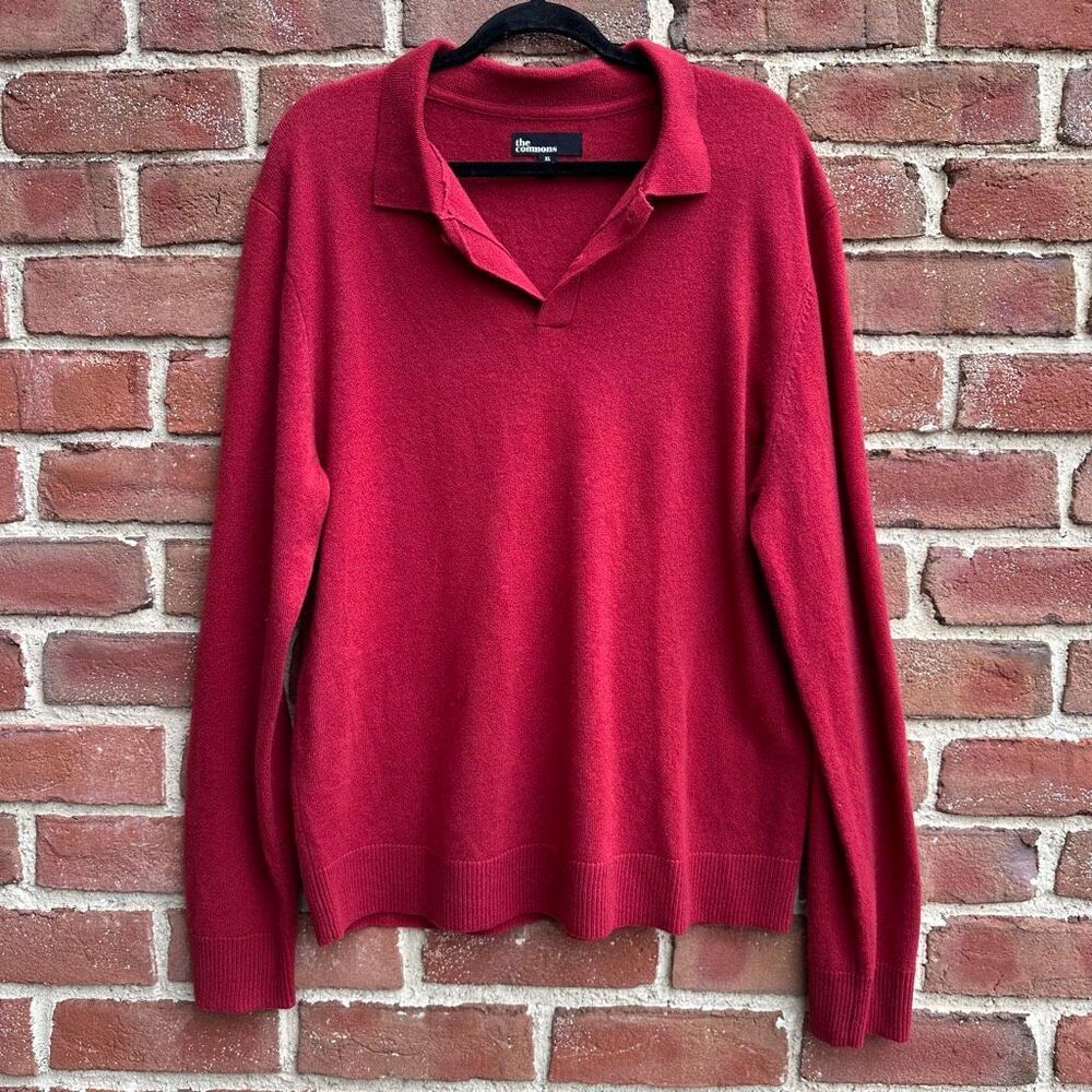 The Commons 100% Cashmere Polo Sweater Cabernet Red Mens XL NEW